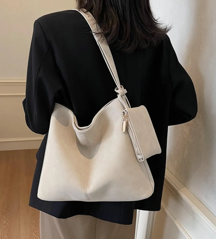 Soft Vegan Leather Shoulder Crossbody Bags for Women Large Bucket Tote Purse Suede Handbags Working Satchels
