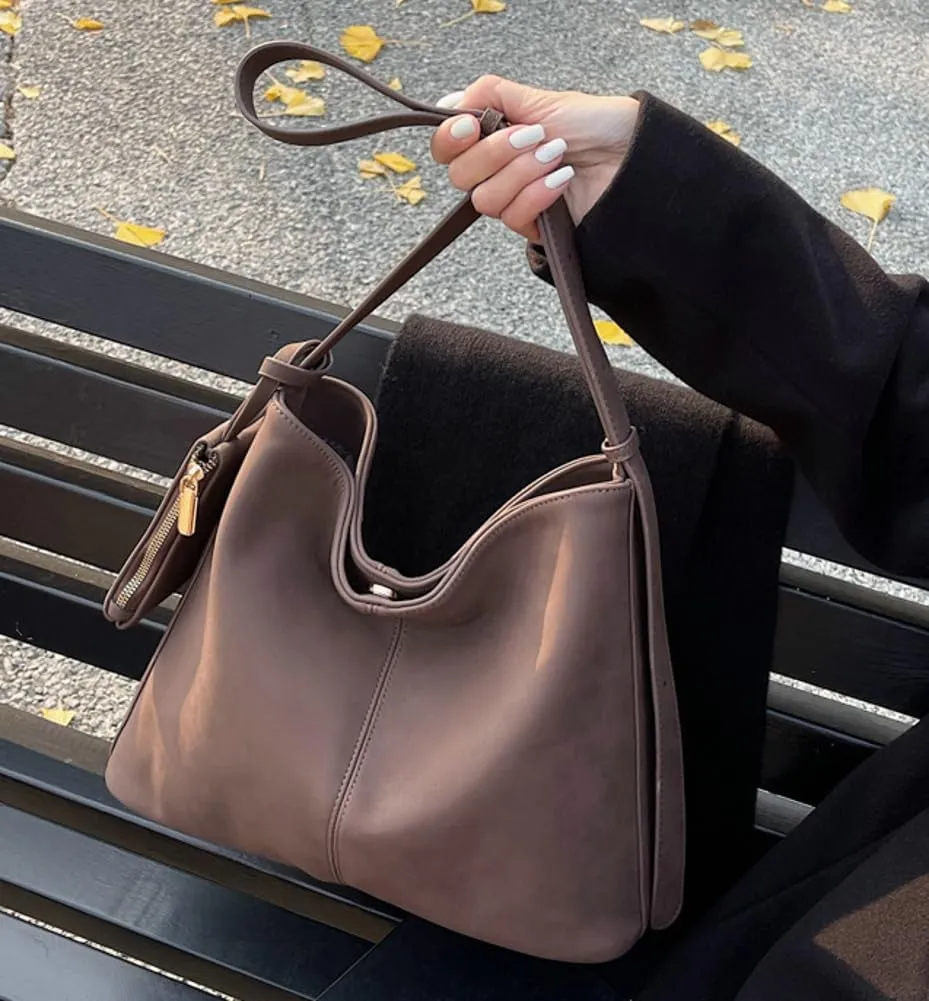 Soft Vegan Leather Shoulder Crossbody Bags for Women Large Bucket Tote Purse Suede Handbags Working Satchels