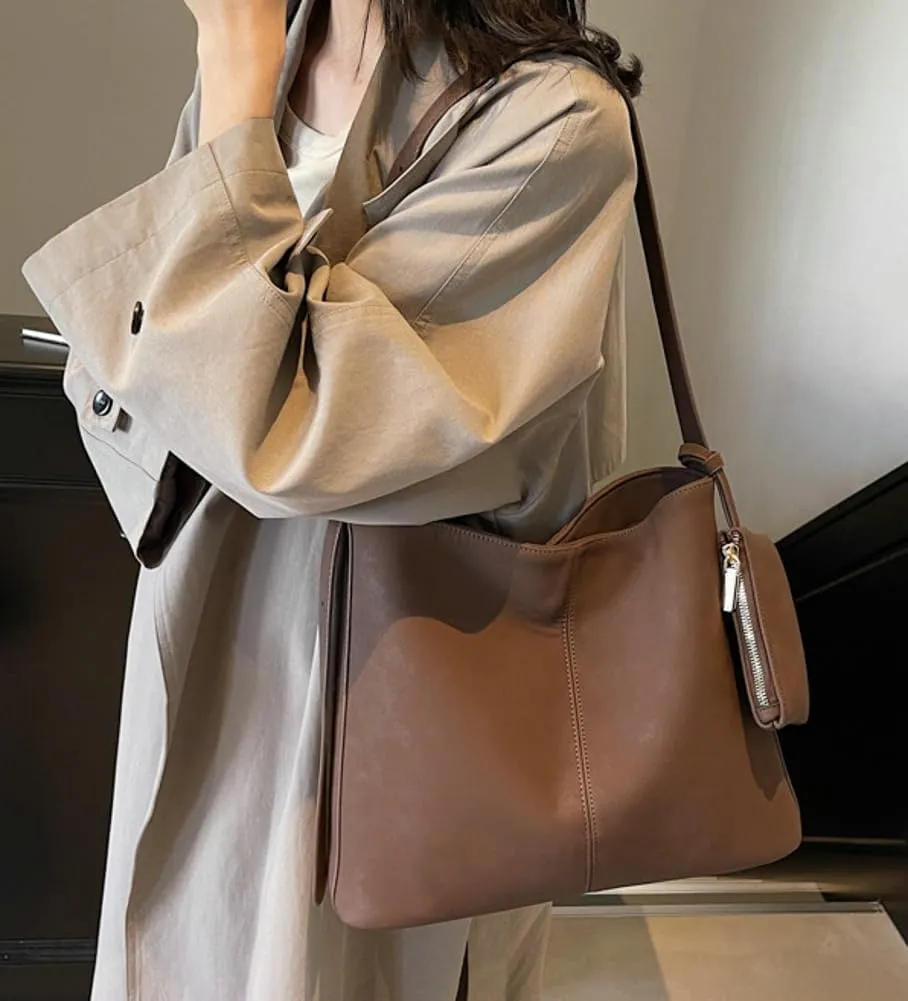 Soft Vegan Leather Shoulder Crossbody Bags for Women Large Bucket Tote Purse Suede Handbags Working Satchels