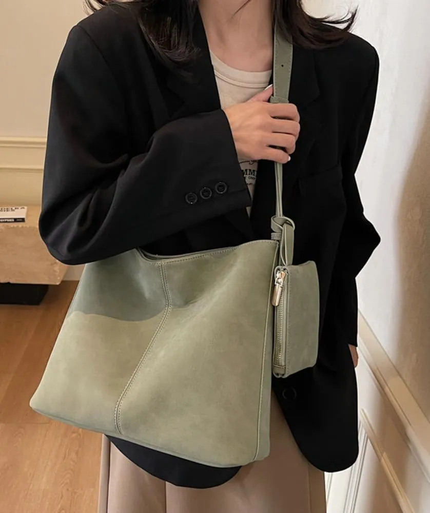 Soft Vegan Leather Shoulder Crossbody Bags for Women Large Bucket Tote Purse Suede Handbags Working Satchels