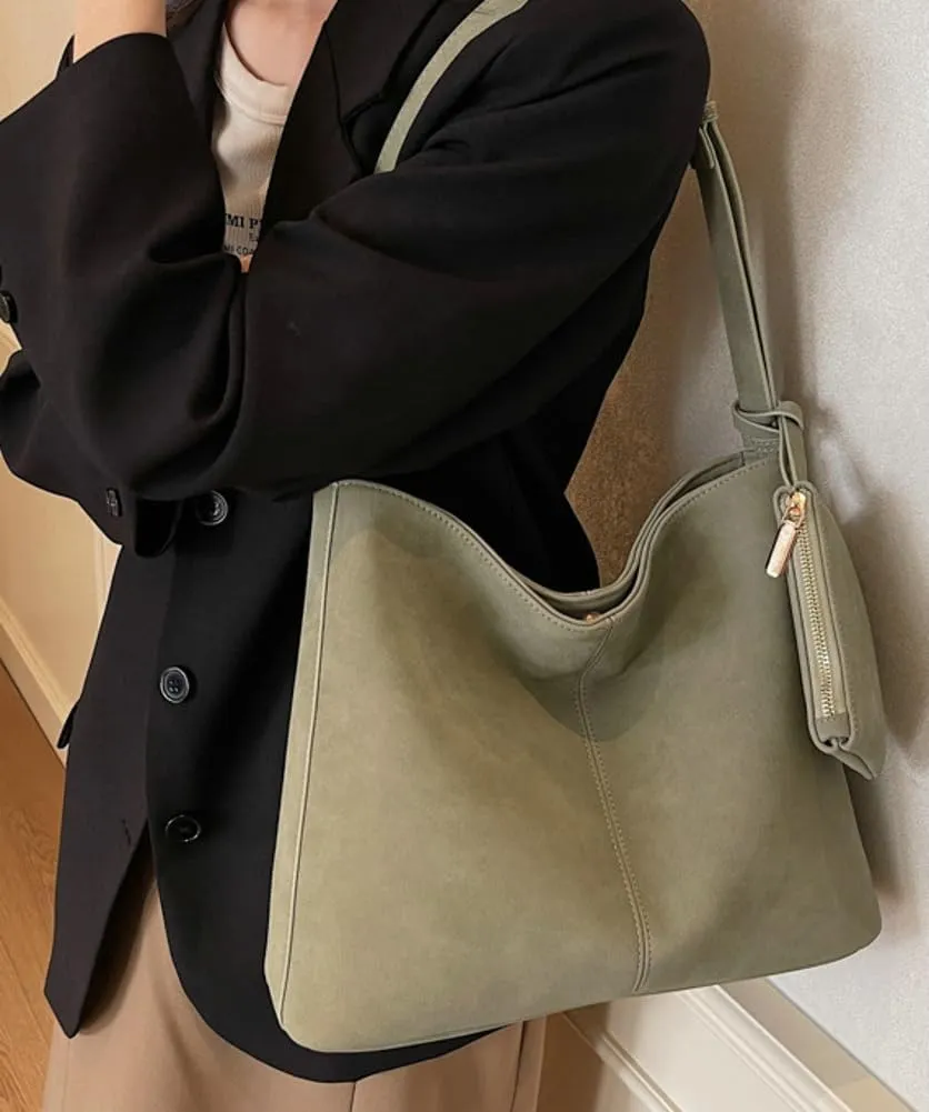 Soft Vegan Leather Shoulder Crossbody Bags for Women Large Bucket Tote Purse Suede Handbags Working Satchels