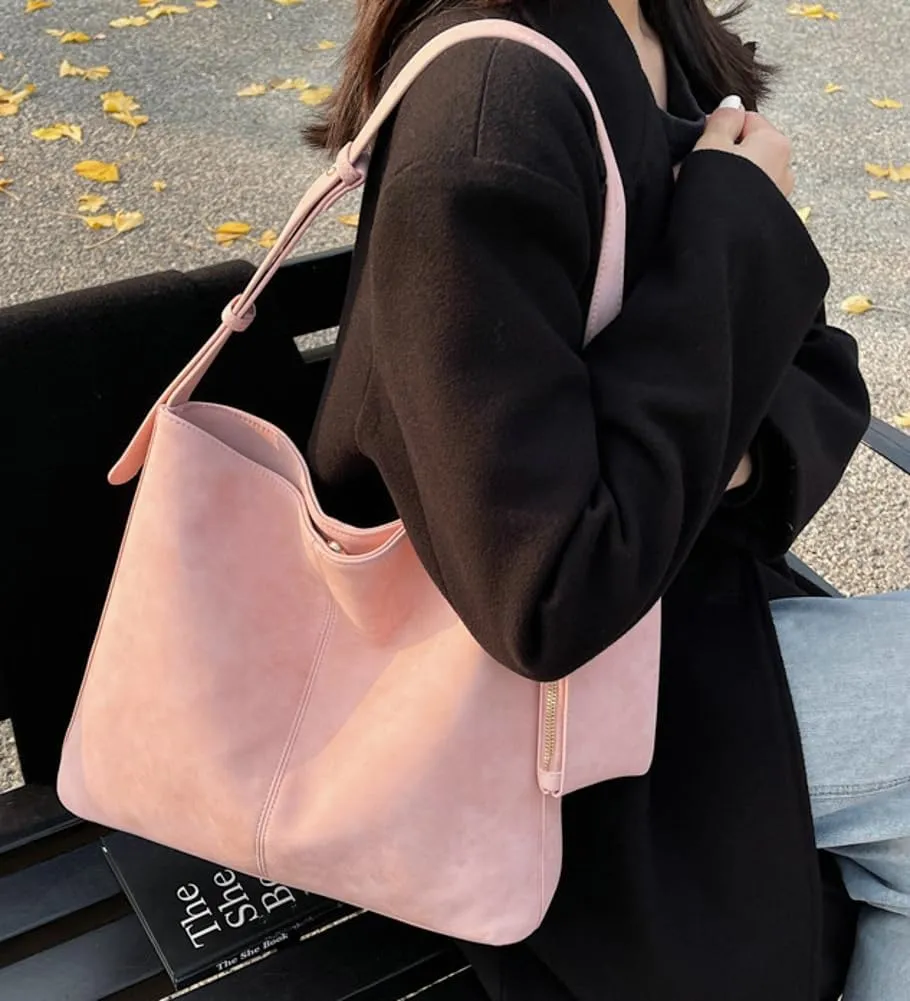 Soft Vegan Leather Shoulder Crossbody Bags for Women Large Bucket Tote Purse Suede Handbags Working Satchels
