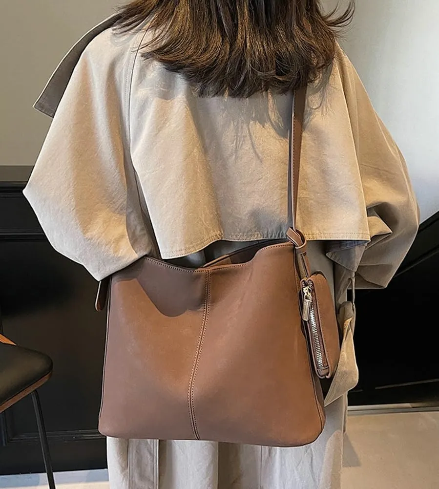 Soft Vegan Leather Shoulder Crossbody Bags for Women Large Bucket Tote Purse Suede Handbags Working Satchels