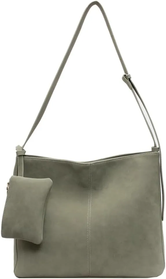 Soft Vegan Leather Shoulder Crossbody Bags for Women Large Bucket Tote Purse Suede Handbags Working Satchels