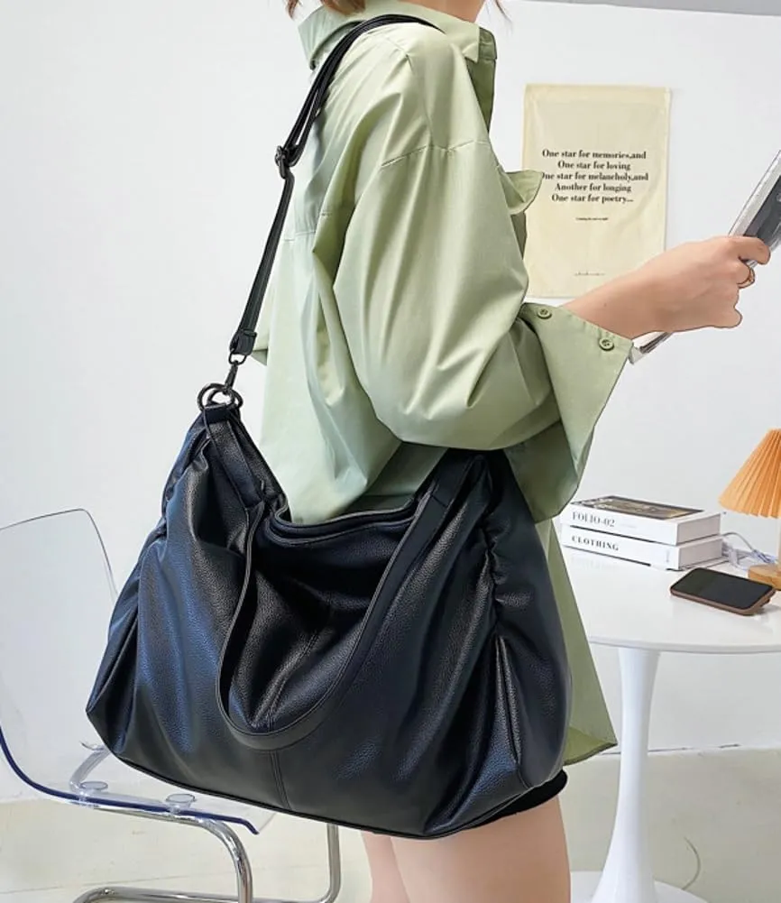 Soft Vegan Leather Tote Bag for Women Large Shoulder Crossbody Purse Top Handle Handbags Slouchy Travel Satchels