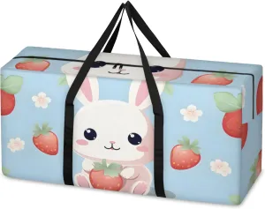 Strawberry Rabbit Extra Large Moving Bags Heavy Duty Storage Bags Cloth Wrap Around Handles Double Zipper Reusable Convenient Foldable Storage Tote for Travel Camping Space Save