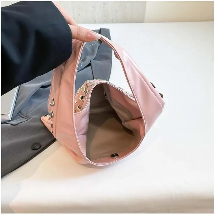 Studded Shoulder Bag for Women PU Leather Tote Bag Rivet Hobo Handbag Retro Underarm Satchels Purse