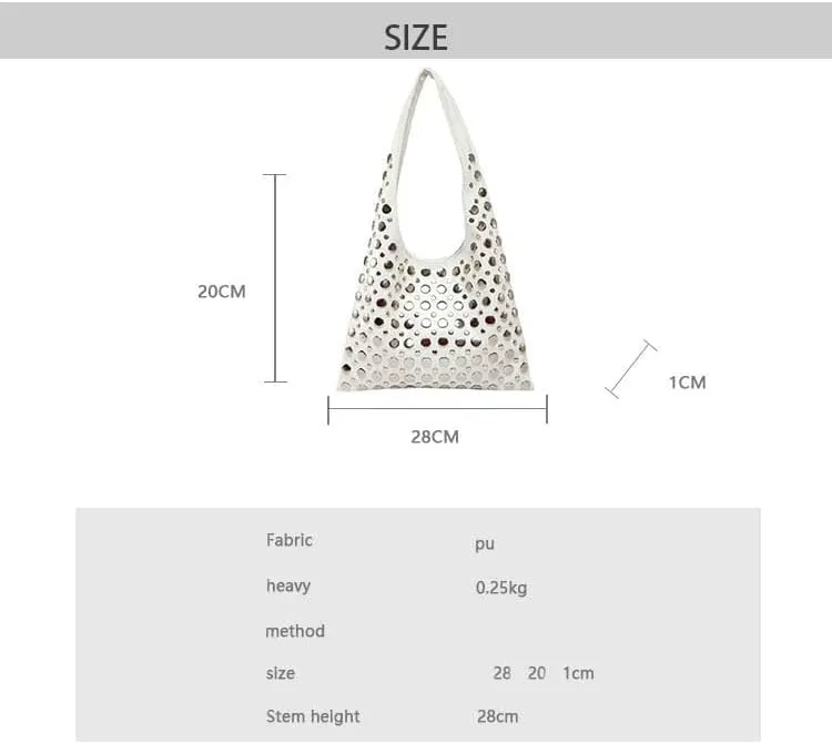 Studded Shoulder Bag for Women PU Leather Tote Bag Rivet Hobo Handbag Retro Underarm Satchels Purse