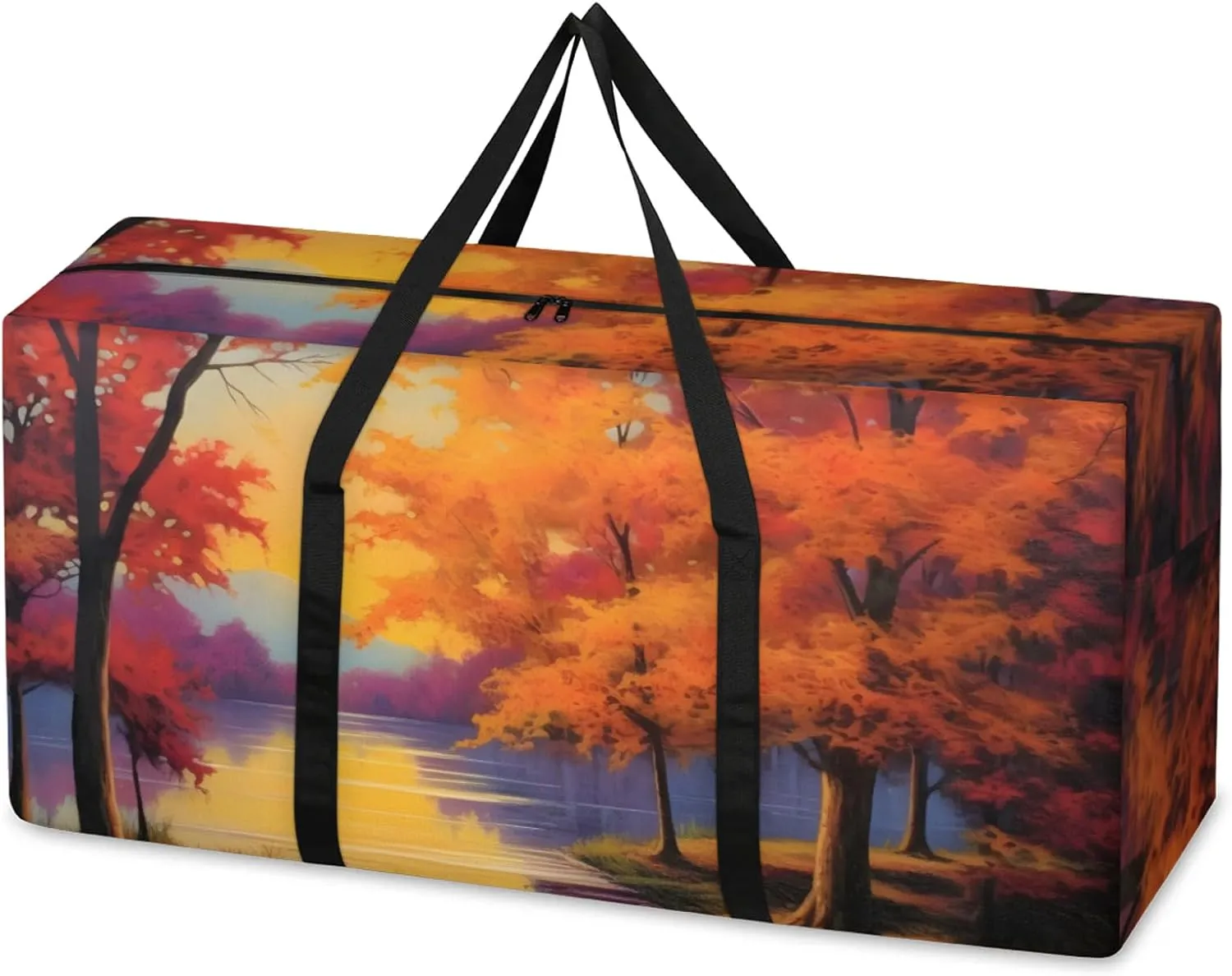 Sunset Forest Extra Large Moving Bags Heavy Duty Storage Bags Modern Forest Cloth Wrap Around Handles Double Zipper Reusable Convenient Foldable Storage Tote for Travel Camping Space Save