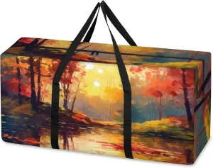 Sunset Forest Extra Large Moving Bags Heavy Duty Storage Bags Watercolor Forest Cloth Wrap Around Handles Double Zipper Reusable Convenient Foldable Storage Tote for Travel Camping Space Save