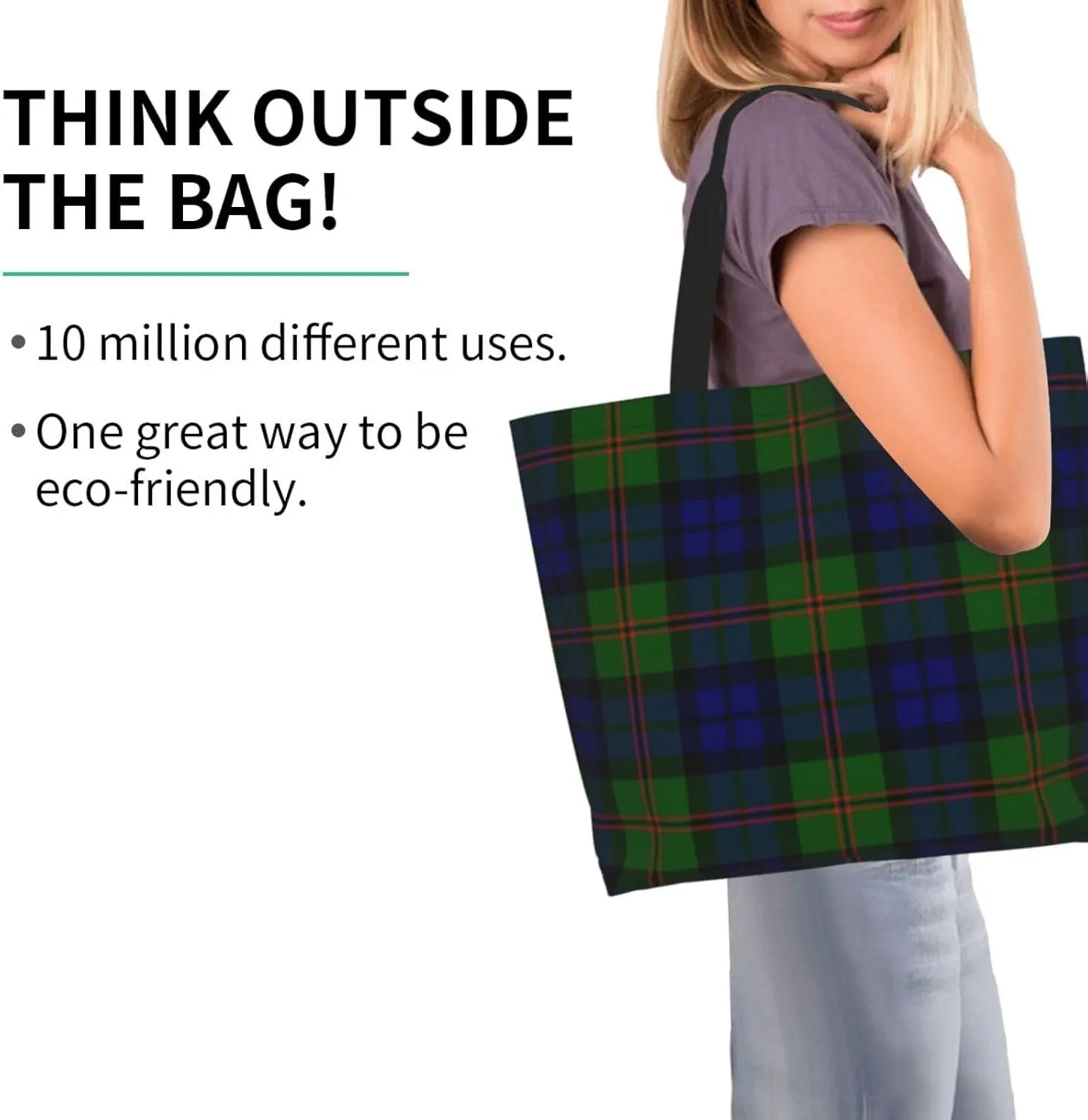 Tartan Tote Bag For Women Weekender Travel Bag Reusable Grocery Bags Large Totes Handbags