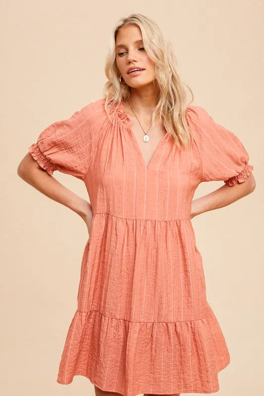 Textured Tiered Dress - ginger