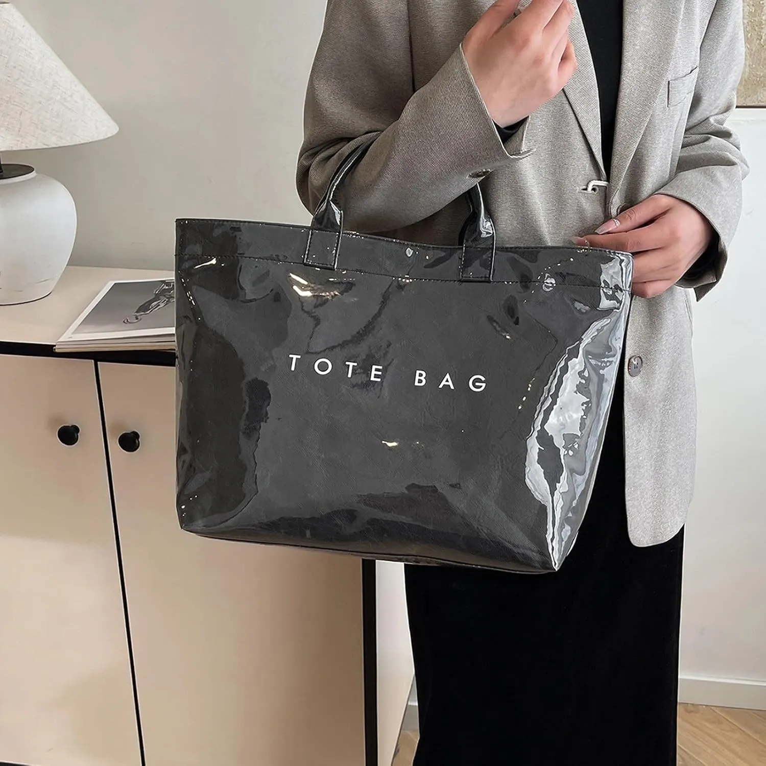 Tote Bag Retro Letter Casual Hundred Handbag Minimalist Transparent Simple Large Capacity Bags Female Work Tote Bags