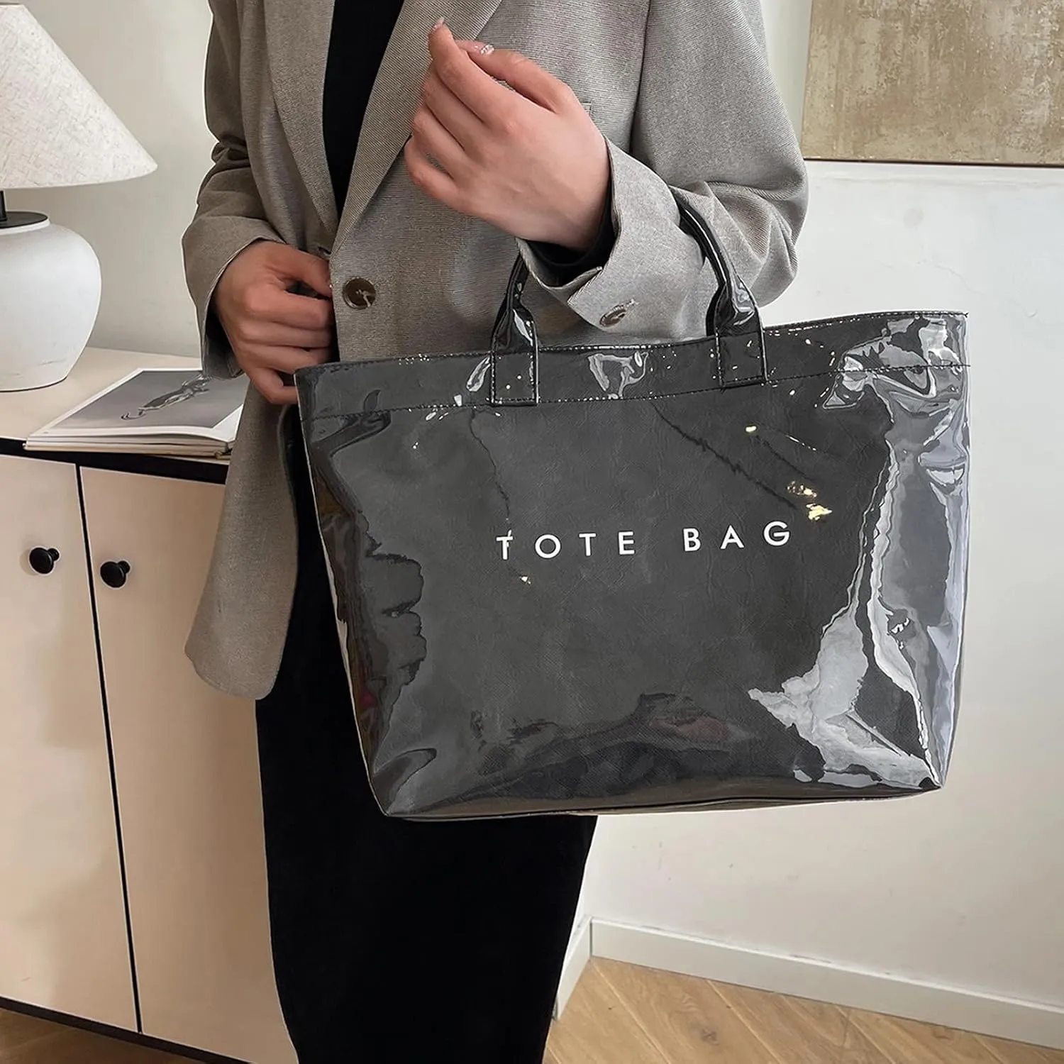 Tote Bag Retro Letter Casual Hundred Handbag Minimalist Transparent Simple Large Capacity Bags Female Work Tote Bags