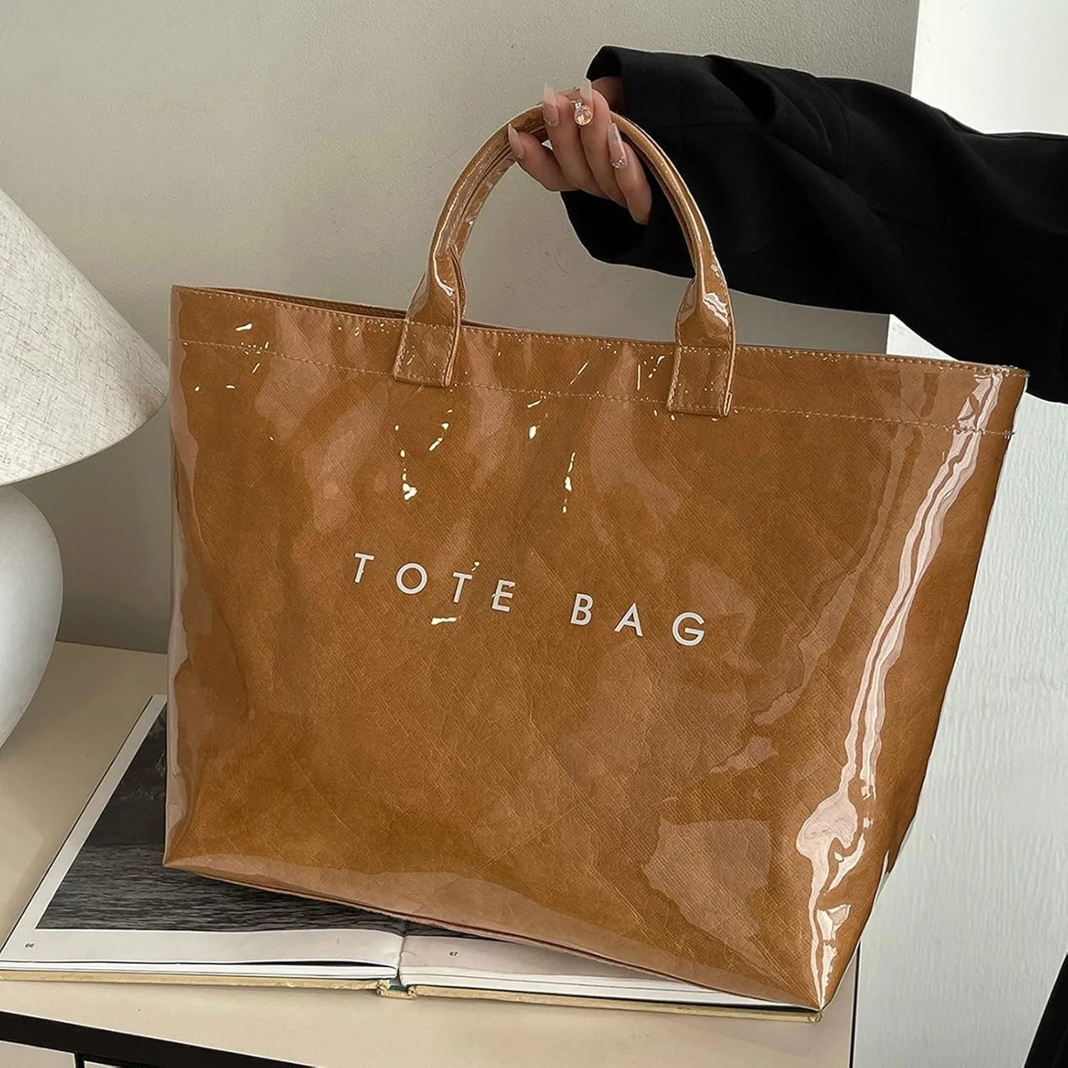 Tote Bag Retro Letter Casual Hundred Handbag Minimalist Transparent Simple Large Capacity Bags Female Work Tote Bags