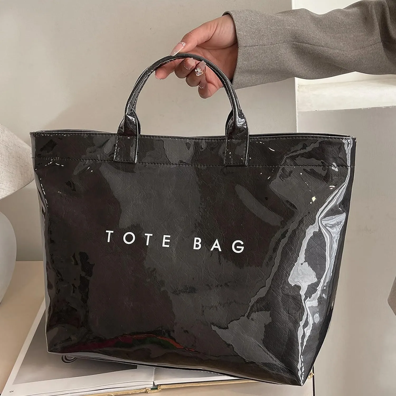 Tote Bag Retro Letter Casual Hundred Handbag Minimalist Transparent Simple Large Capacity Bags Female Work Tote Bags