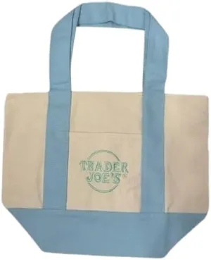 Trader Joe's Mini Pastel Canvas Tote Bag - Mint, Purple, Blue, Pink Handles (Blue)