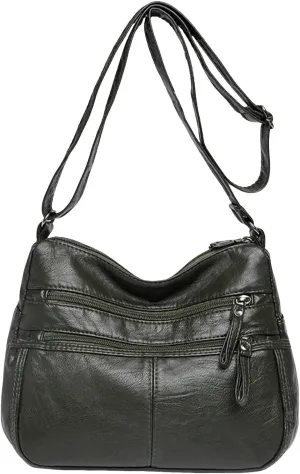 Trendy Purse Women's Retro Soft Leather Zipper Double Pocket Shoulder Messenger Bag