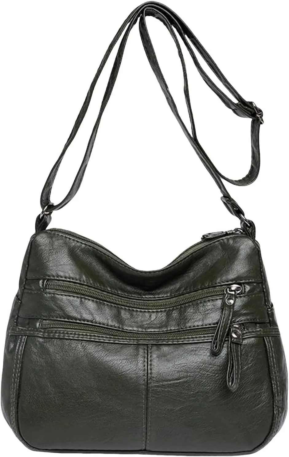 Trendy Purse Women's Retro Soft Leather Zipper Double Pocket Shoulder Messenger Bag