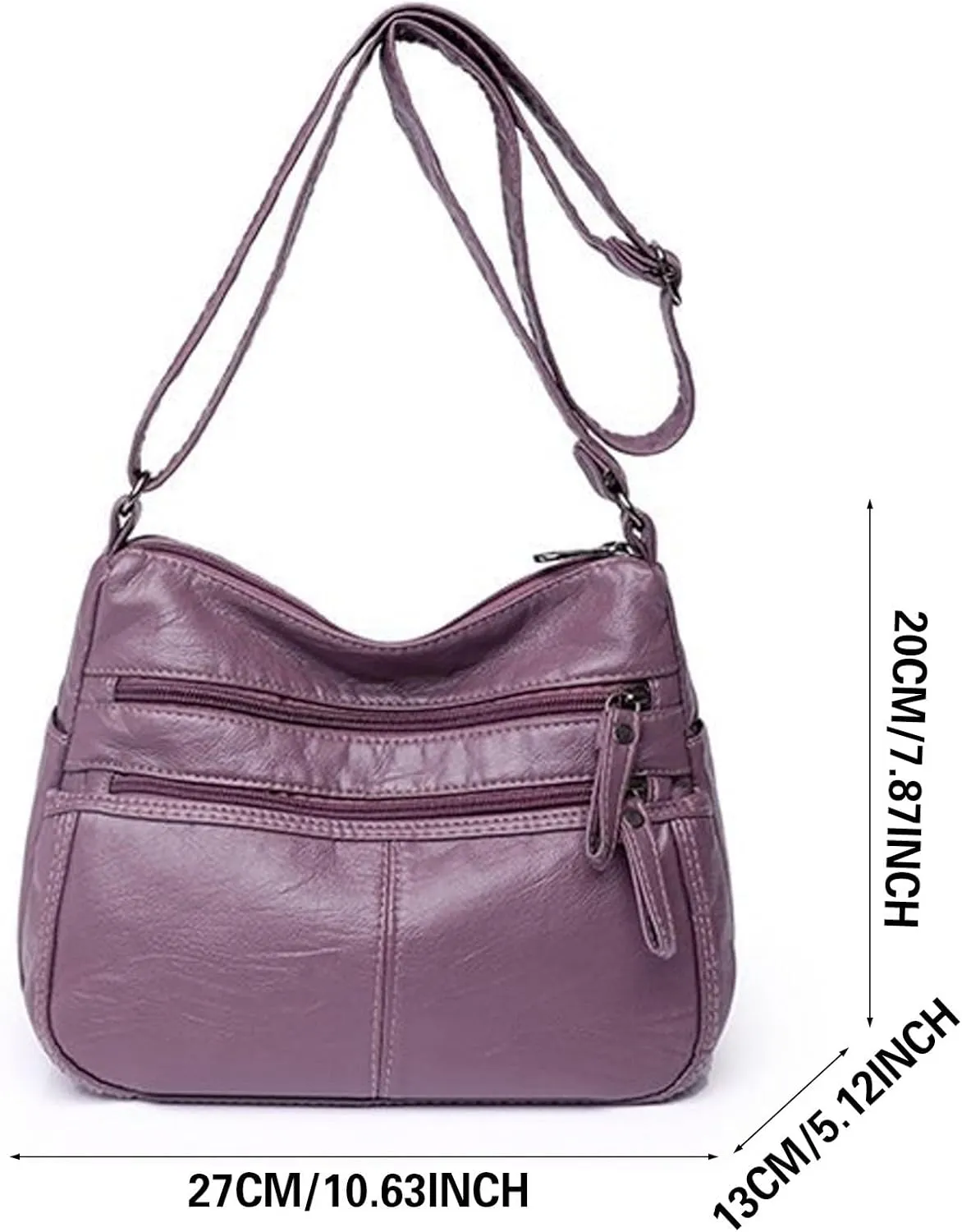 Trendy Purse Women's Retro Soft Leather Zipper Double Pocket Shoulder Messenger Bag