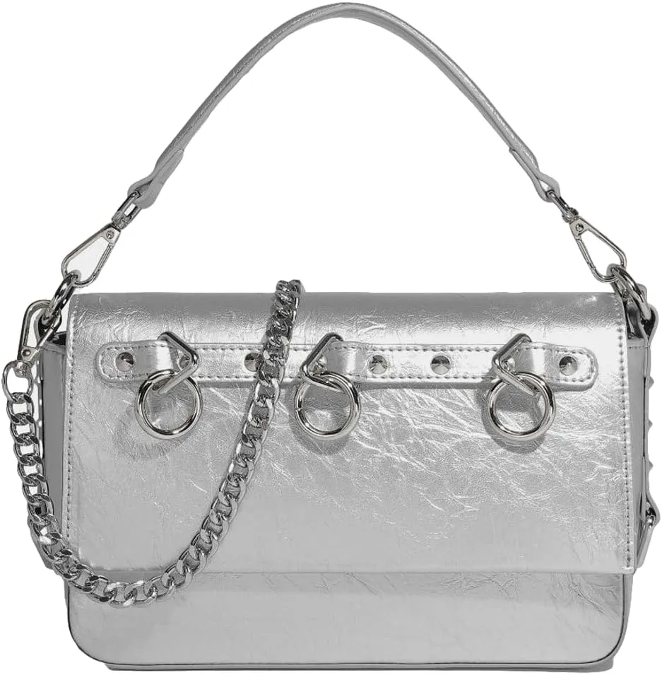 Trendy Vegan Leather Crossbody Purses for Women Small Y2k Rivet Shoulder Tote Bag Satchels Handbags with Chain