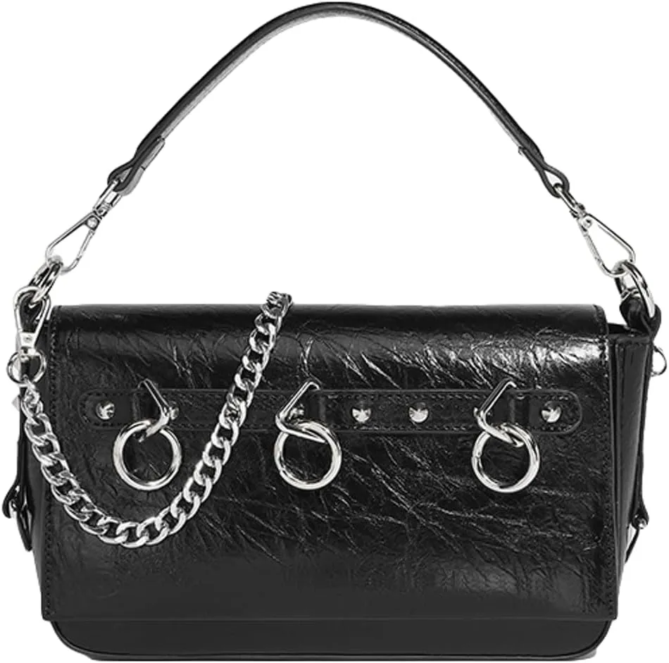 Trendy Vegan Leather Crossbody Purses for Women Small Y2k Rivet Shoulder Tote Bag Satchels Handbags with Chain