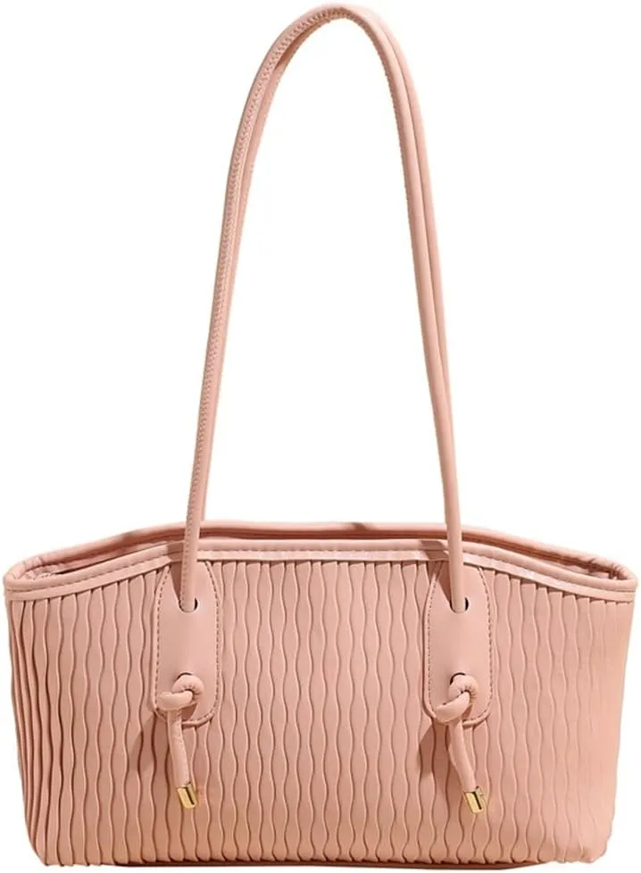 Trendy Vegan Leather Shoulder Bag for Women Large Pleated Tote Purse Handbags Chic Working Underarm Satchels