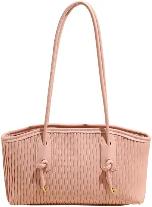 Trendy Vegan Leather Shoulder Bag for Women Large Pleated Tote Purse Handbags Chic Working Underarm Satchels