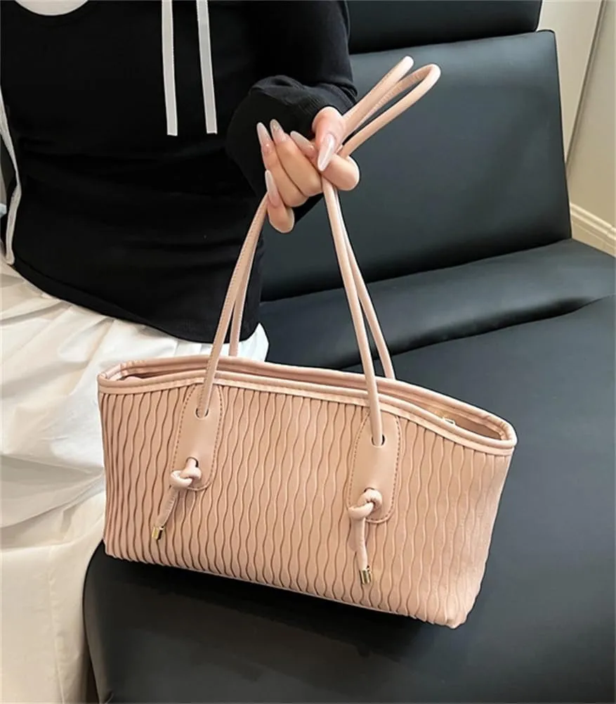 Trendy Vegan Leather Shoulder Bag for Women Large Pleated Tote Purse Handbags Chic Working Underarm Satchels