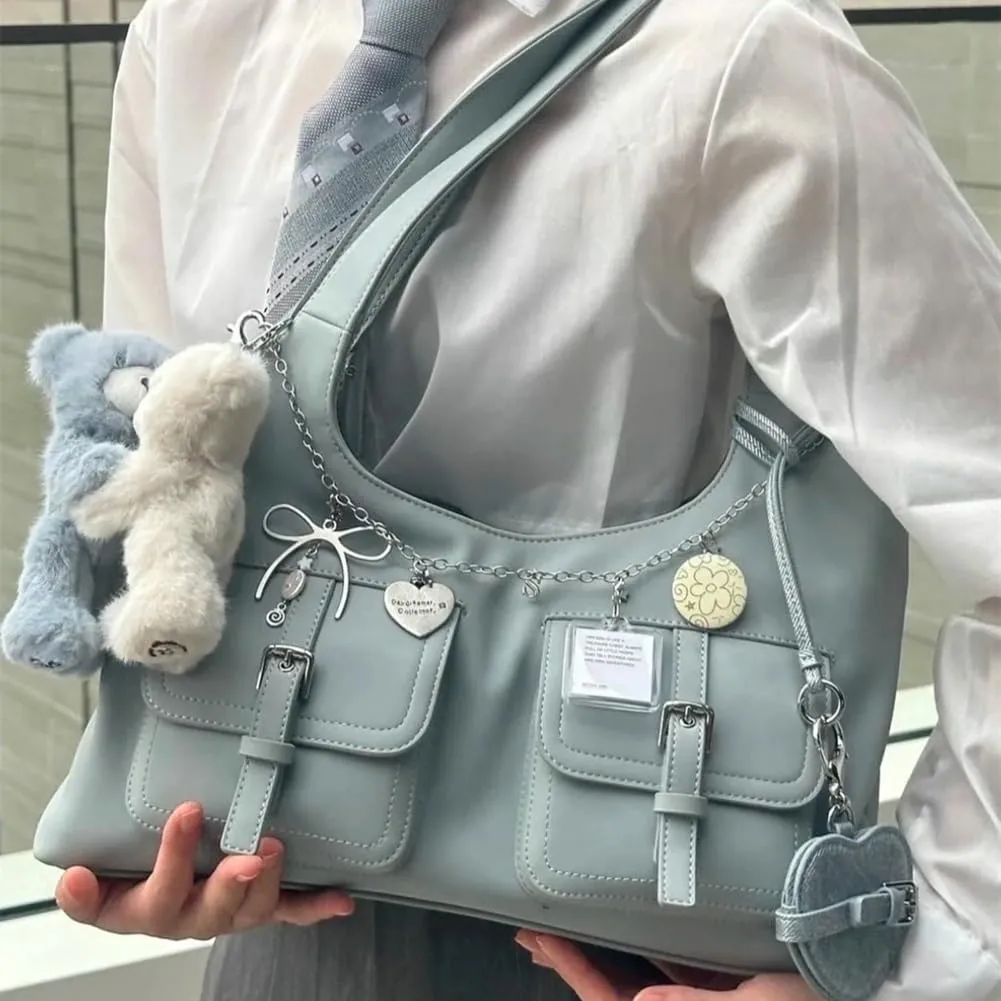 Trendy Vegan Leather Shoulder Bag for Women Large Y2k Underarm Tote Purse Handbags Multi Pocket Satchels 2025