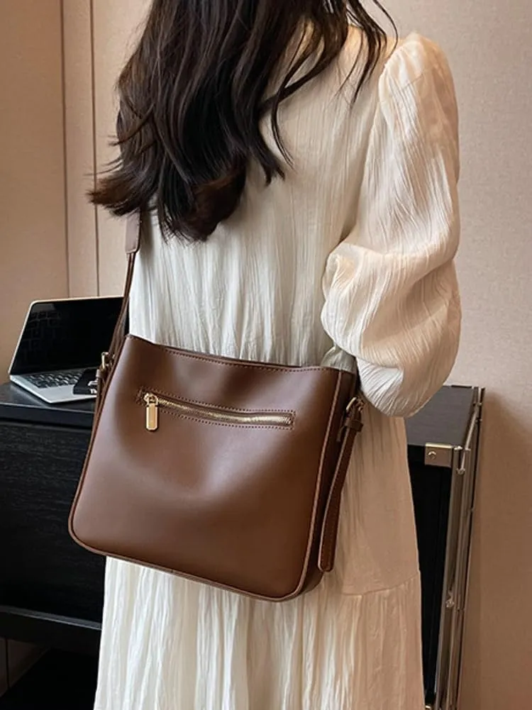 Trendy Vegan Leather Shoulder Bag for Women Small Bucket Tote Purse Ladies Working Crossbody Bag Satchels