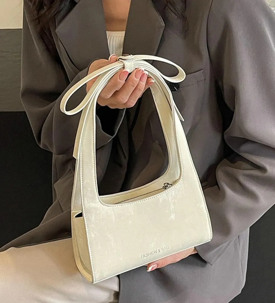 Trendy Vegan Leather Shoulder Bags for Women Small Cute Y2k Tote Purse Handbags Bowknot Designer Satchels 2025