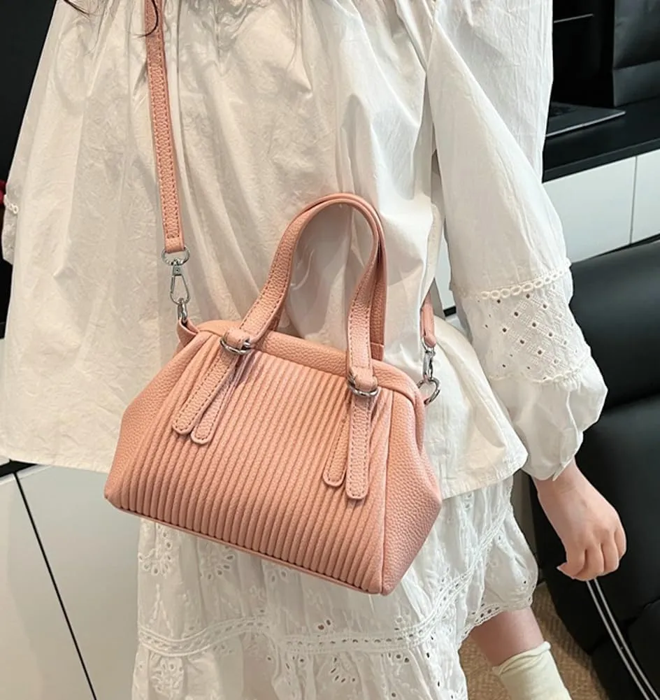 Trendy Vegan Leather Shoulder Crossbody Bag for Women Small Y2k Pleated Handbags Clutch Purse Top Handle Satchels