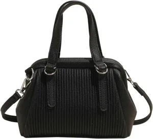 Trendy Vegan Leather Shoulder Crossbody Bag for Women Small Y2k Pleated Handbags Clutch Purse Top Handle Satchels