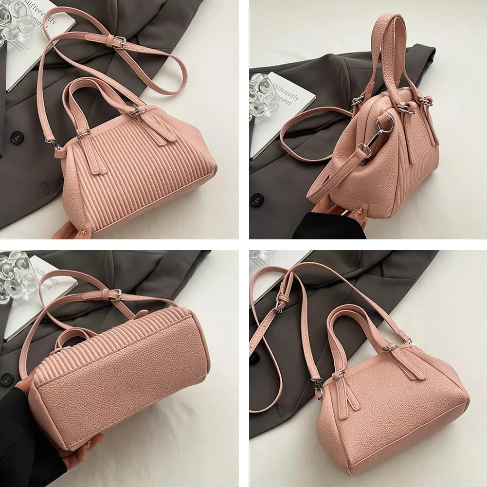Trendy Vegan Leather Shoulder Crossbody Bag for Women Small Y2k Pleated Handbags Clutch Purse Top Handle Satchels