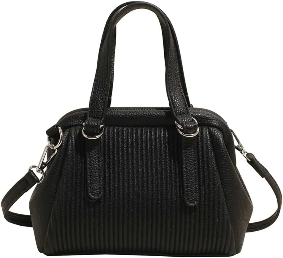 Trendy Vegan Leather Shoulder Crossbody Bag for Women Small Y2k Pleated Handbags Clutch Purse Top Handle Satchels