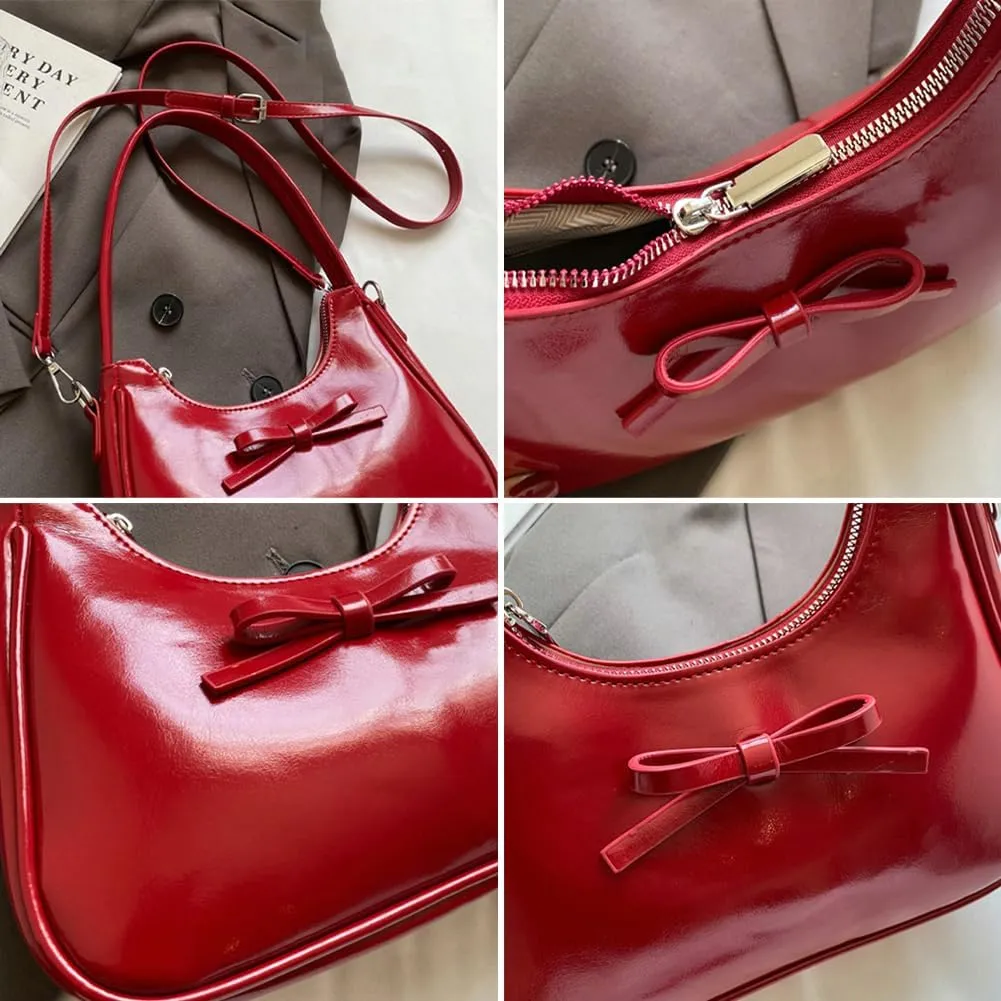Trendy Vegan Leather Shoulder Crossbody Bag for Women Small Y2k Tote Purse Cute Handbags Top Handle Satchels