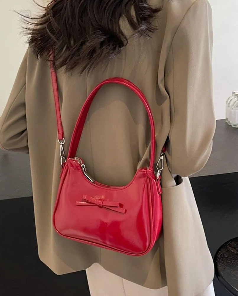 Trendy Vegan Leather Shoulder Crossbody Bag for Women Small Y2k Tote Purse Cute Handbags Top Handle Satchels