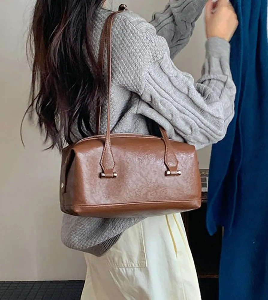 Trendy Vegan Leather Shoulder Tote Bag for Women Large Working Shopping Handbags Casual Ladies Top Handle Satchels