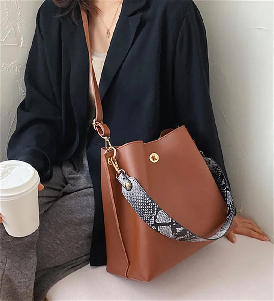 Trendy Womens Vegan Leather Bucket Bag Large Crossbody Shoulder Handbag Tote Purse Satchels for Shopping Work
