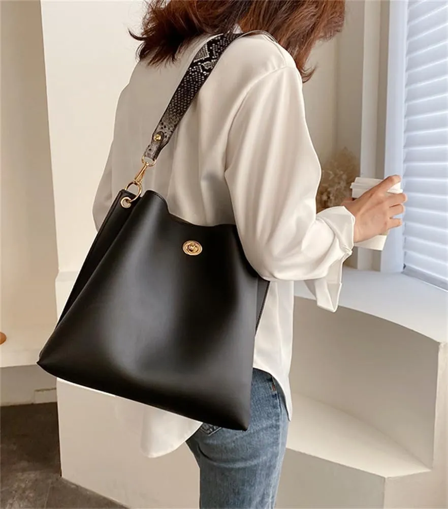 Trendy Womens Vegan Leather Bucket Bag Large Crossbody Shoulder Handbag Tote Purse Satchels for Shopping Work