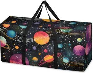 Universe Galaxy Extra Large Moving Bags Heavy Duty Storage Bags Cartoon Galaxy Cloth Wrap Around Handles Double Zipper Reusable Convenient Foldable Storage Tote for Travel Camping Space Save