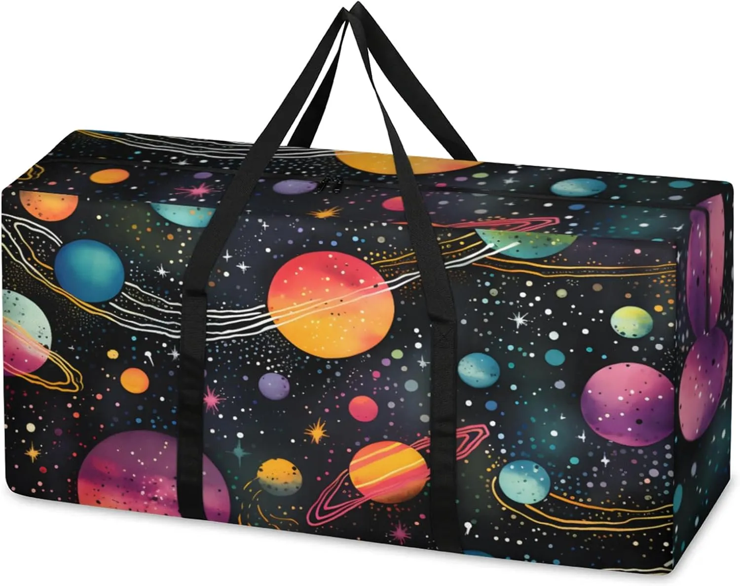 Universe Galaxy Extra Large Moving Bags Heavy Duty Storage Bags Cartoon Galaxy Cloth Wrap Around Handles Double Zipper Reusable Convenient Foldable Storage Tote for Travel Camping Space Save