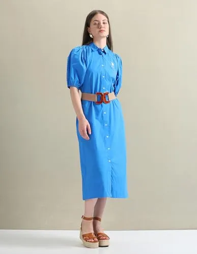 U.S. POLO ASSN. Women's Pure Cotton Relaxed Shirt Dress (UWSS24DRS118_Blue_XL)