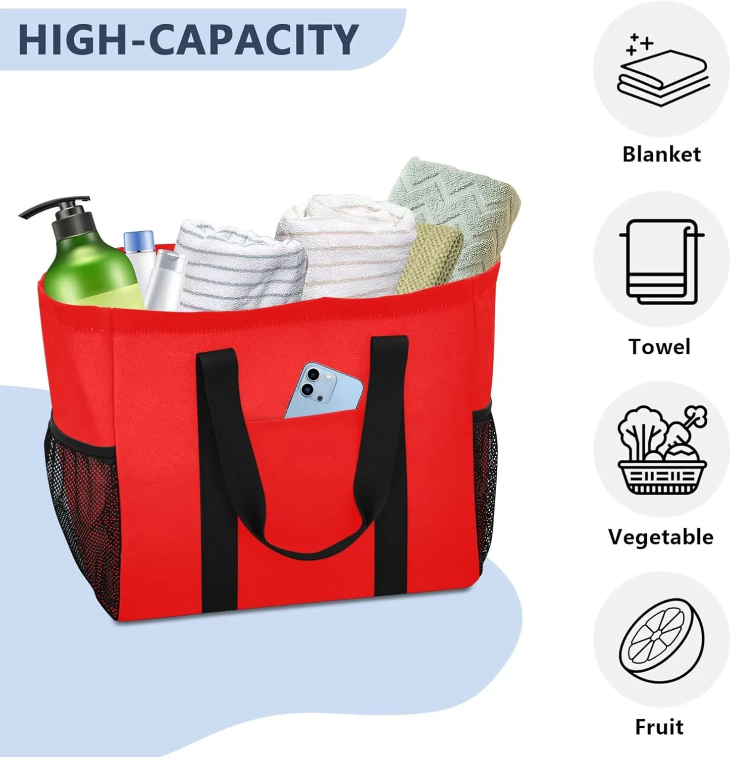 Utility Bag Foldable Beach Bag Waterproof with Handles Car Tote