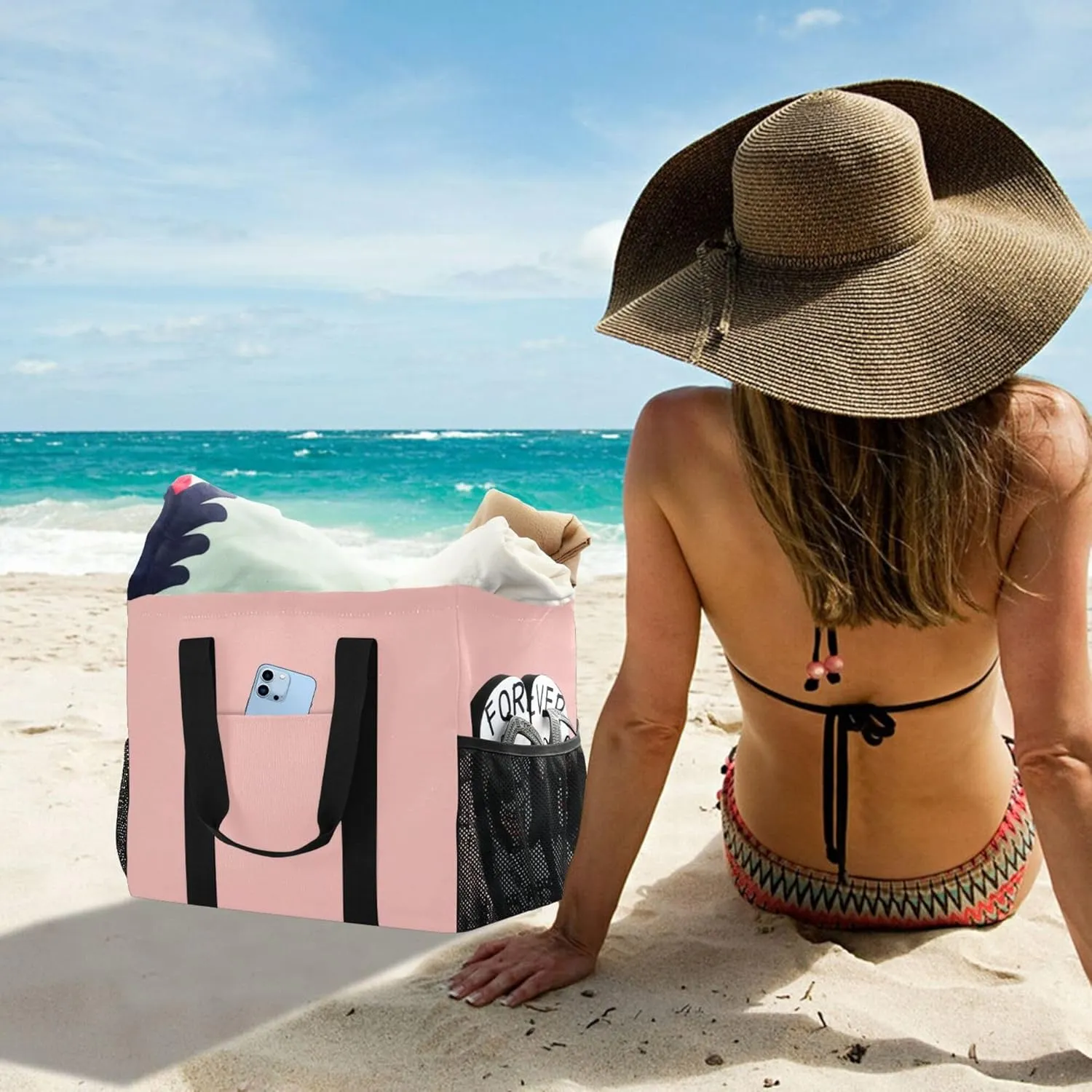 Utility Bags And Totes Foldable Large Beach Bag With Compartments with Handles Car Tote