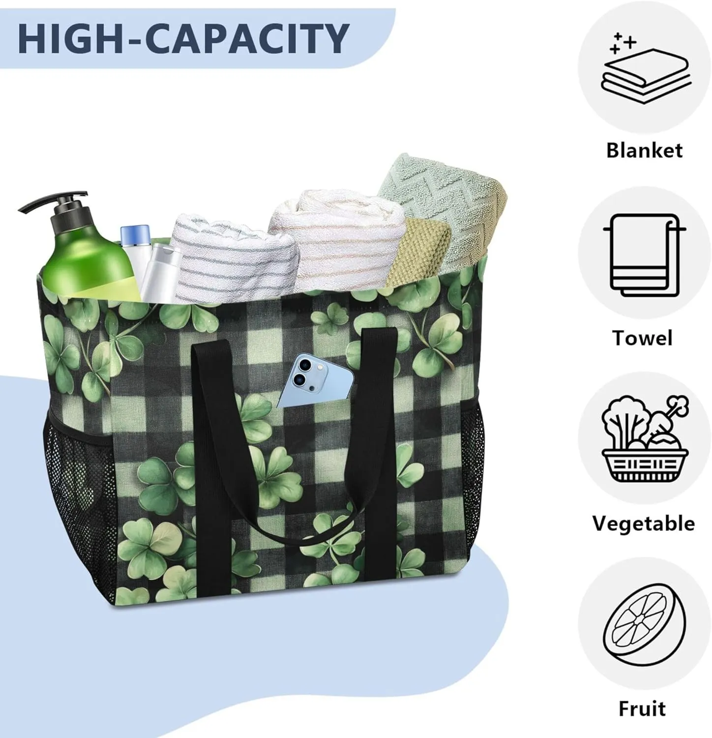 Utility Tote Bags For Women Foldable Beach Tote Waterproof with Handles Carrying Bag