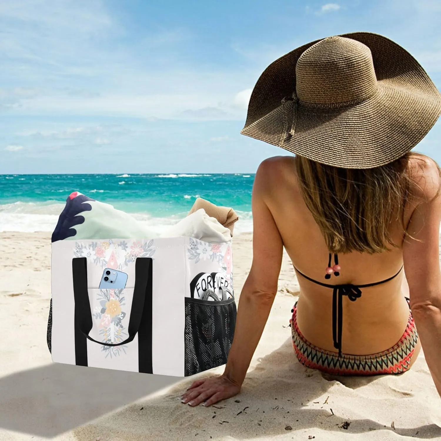 Utility Totes Foldable Beach Bag Sandproof with Handles Laundry Bag Travel