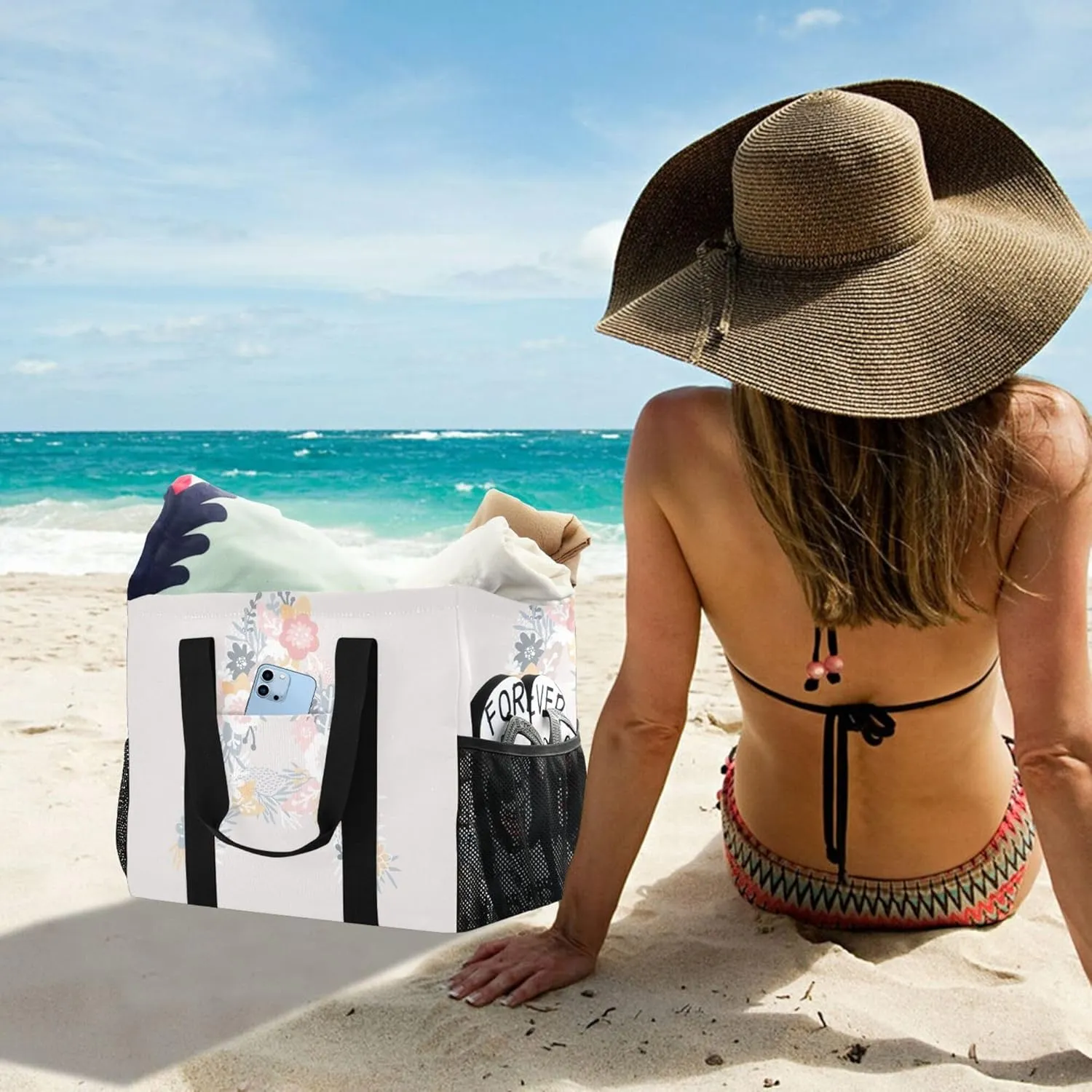 Utility Totes Foldable Beach Bag Sandproof with Handles Laundry Bag Travel
