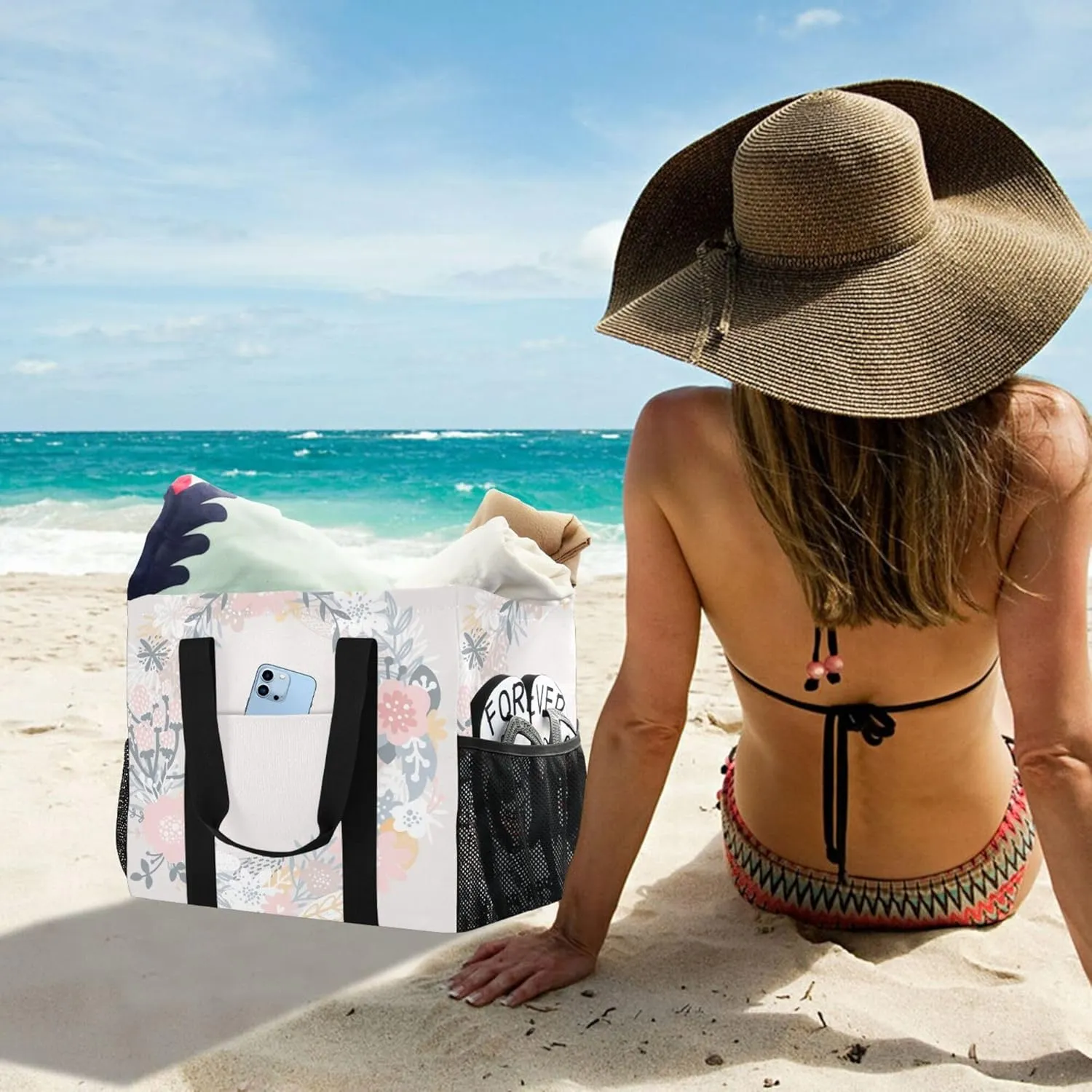 Utility Totes Foldable Beach Bag Sandproof with Handles Laundry Bag Travel